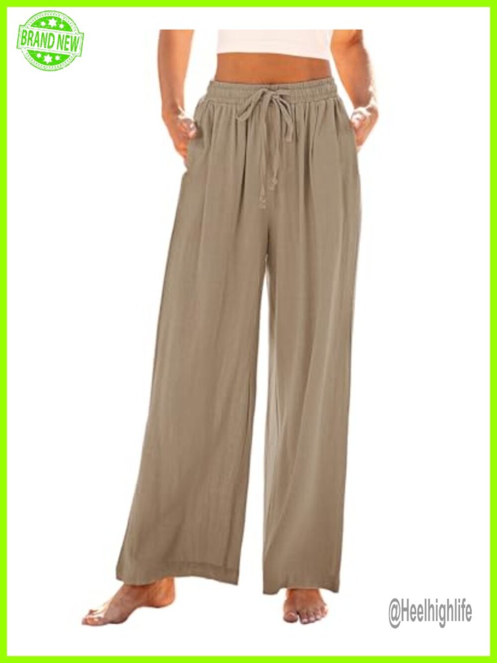 Wide Leg Linen Palazzo Pants High Waisted Drawstring Flowy Trousers Resort